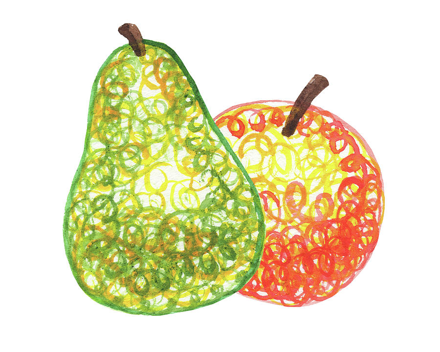 Happy Pair An Apple And Pear Watercolor Art V Painting by Irina Sztukowski