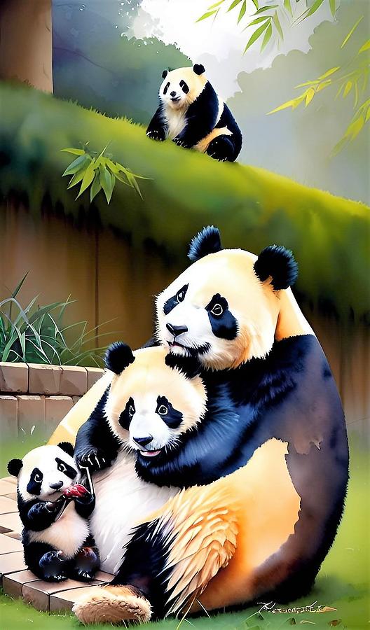 A I Happy Panda Family Digital Art by Denise F Fulmer