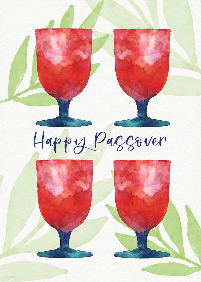 Happy Passover Wine Goblets- Art by Linda Woods Mixed Media by Linda Woods