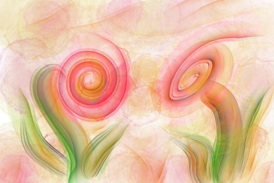 Flower Digital Art - Happy Pastel Flowers Abstract by Peggy Collins