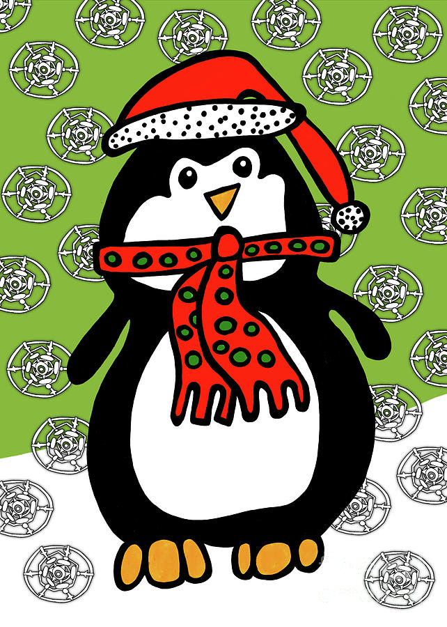 Happy Penguin Holiday Card  Drawing by Amy E Fraser