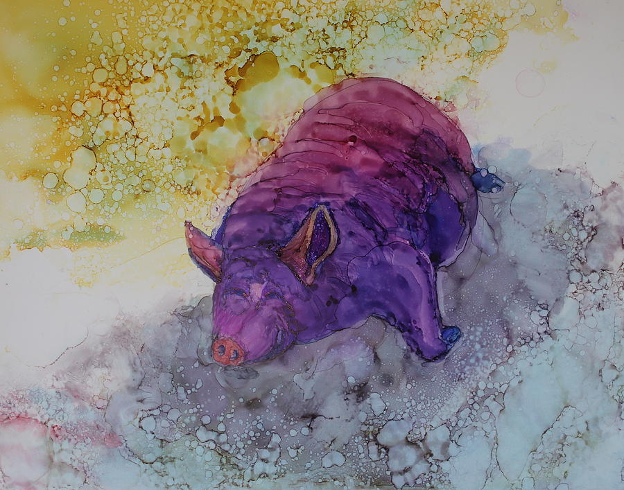 Happy Piggy Painting by Ruth Kamenev