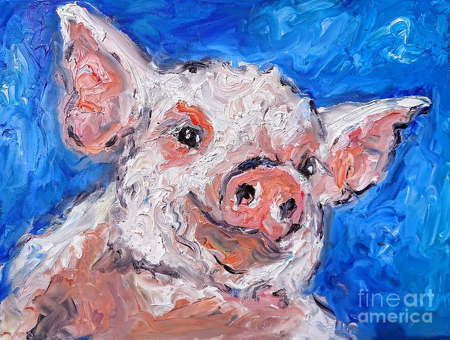 Happy piglet painting Painting by Mary Cahalan Lee - aka PIXI