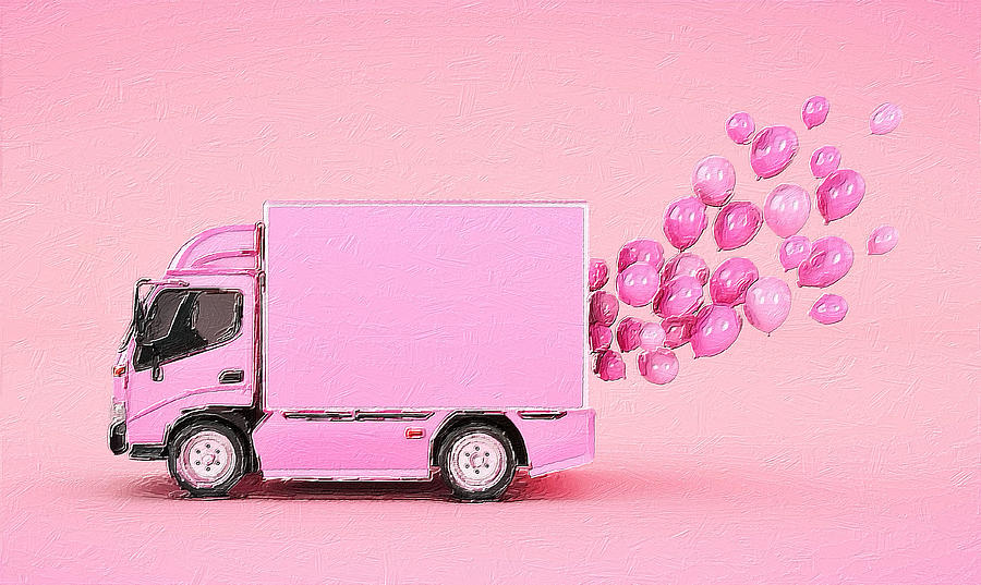 Happy Pink Balloons Truck Painting by Tony Rubino