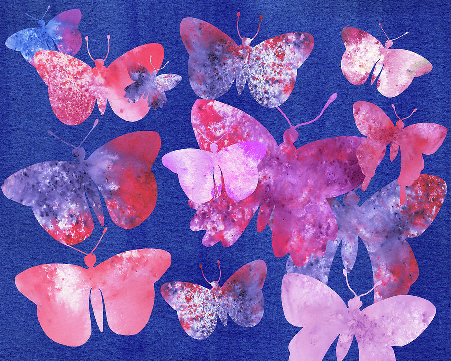 Happy Pink Purple Watercolor Butterflies Silhouette Dance Of Wings  Painting by Irina Sztukowski
