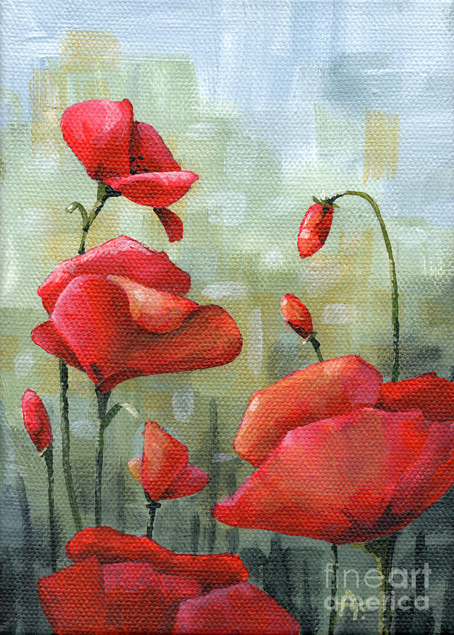 Happy Poppies - painting Painting by Annie Troe