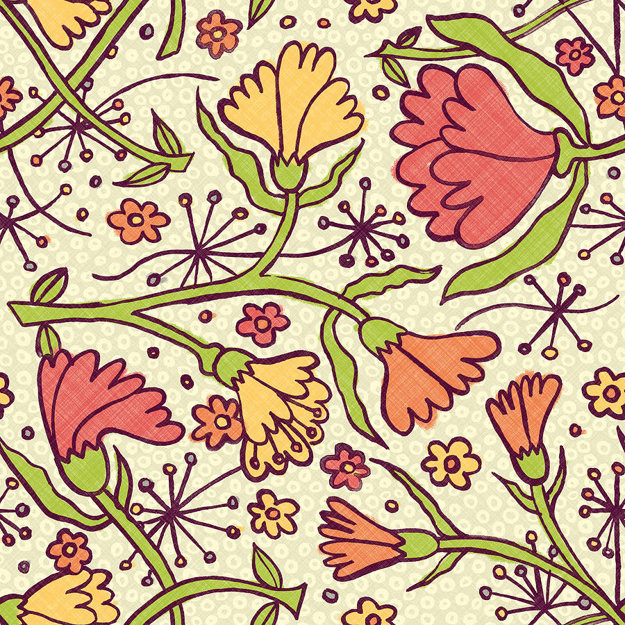 Happy Poppy Pattern - Art by Jen Montgomery Painting by Jen Montgomery