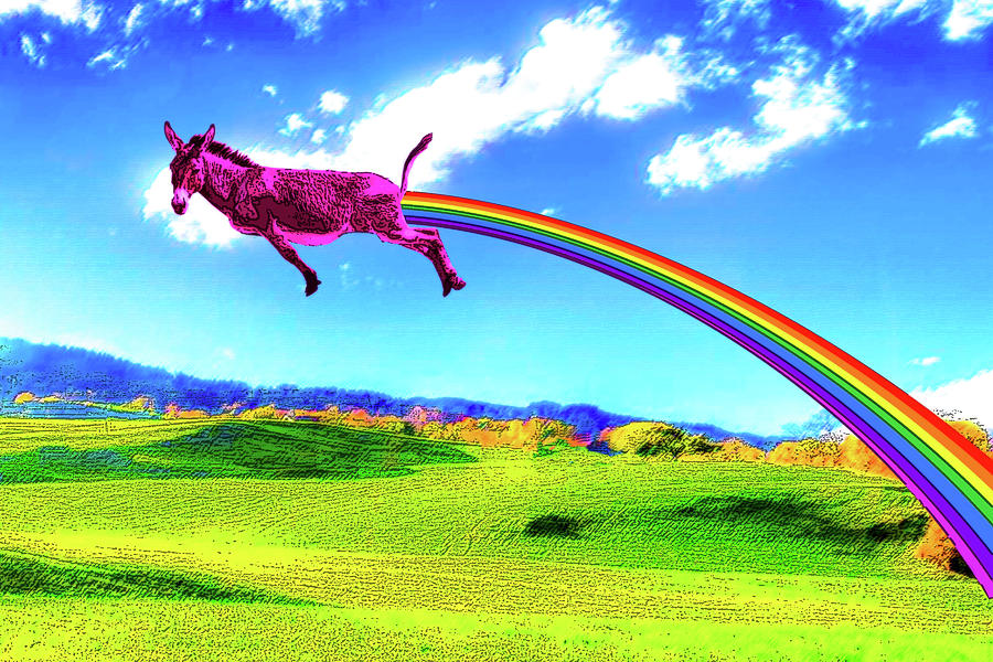 Happy Rainbow Days - Rainbow Fart Donkey Painting by Stephen Humphries