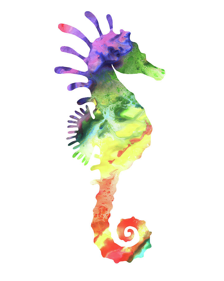 Happy Rainbow Watercolor Seahorse Silhouette I  Painting by Irina Sztukowski