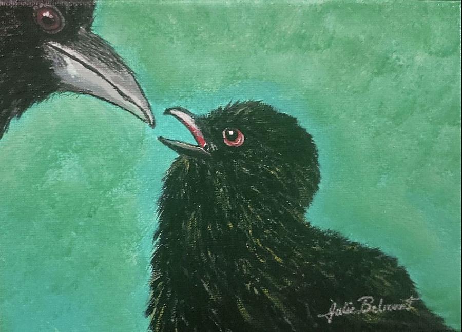 Happy Raven Chick Painting by Julie Belmont