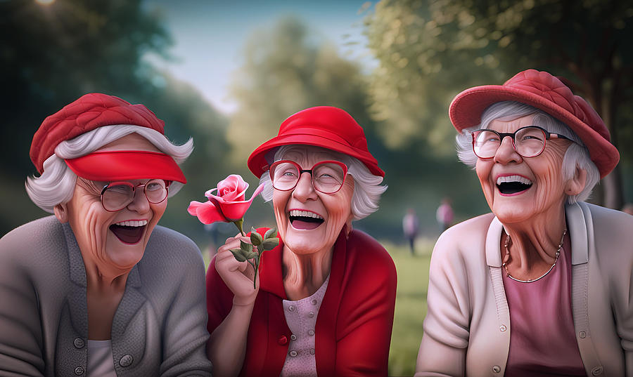 Ladies Digital Art - Happy Red Hat Ladies by Debra Kewley