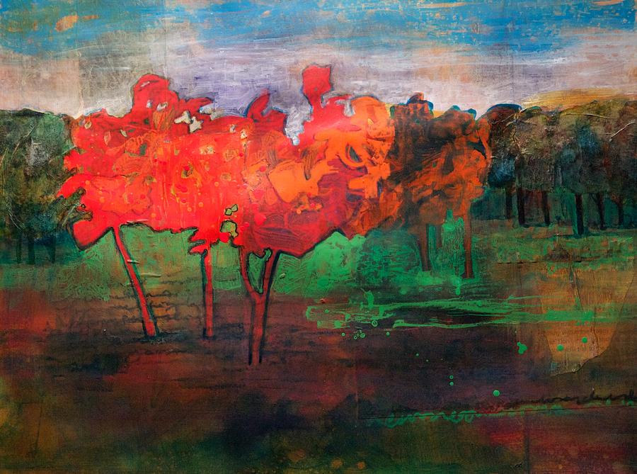 Happy Red Trees Painting by Tonja Opperman