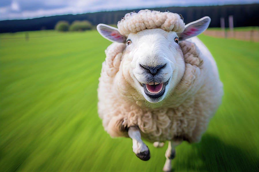 Happy Running Animal 01 Cute Sheep Digital Art by Matthias Hauser