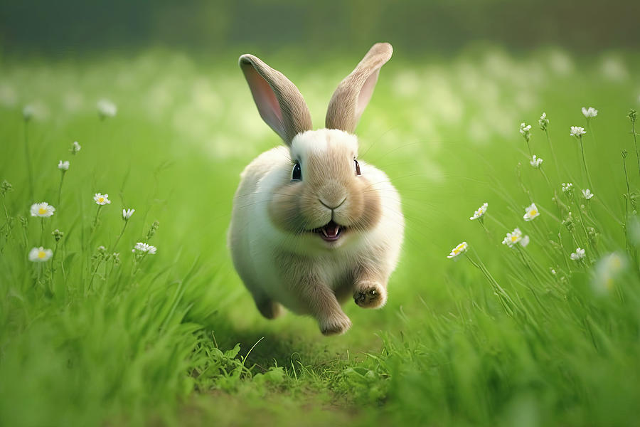 Happy Running Animal 03 Funny Bunny Digital Art by Matthias Hauser