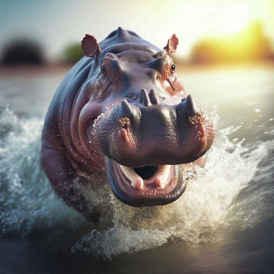 Happy Running Animal 04 Cute Hippo Digital Art by Matthias Hauser