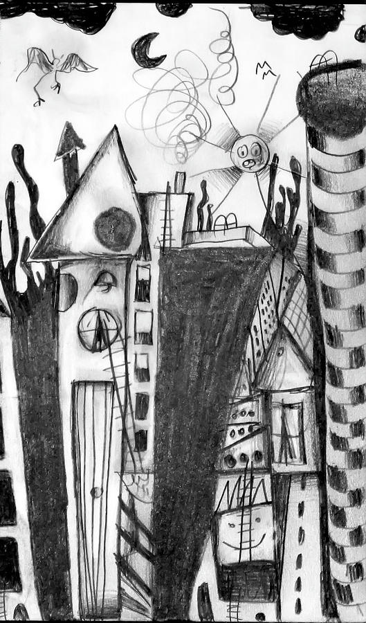 Happy Sad City Drawing by Hans Kaiser