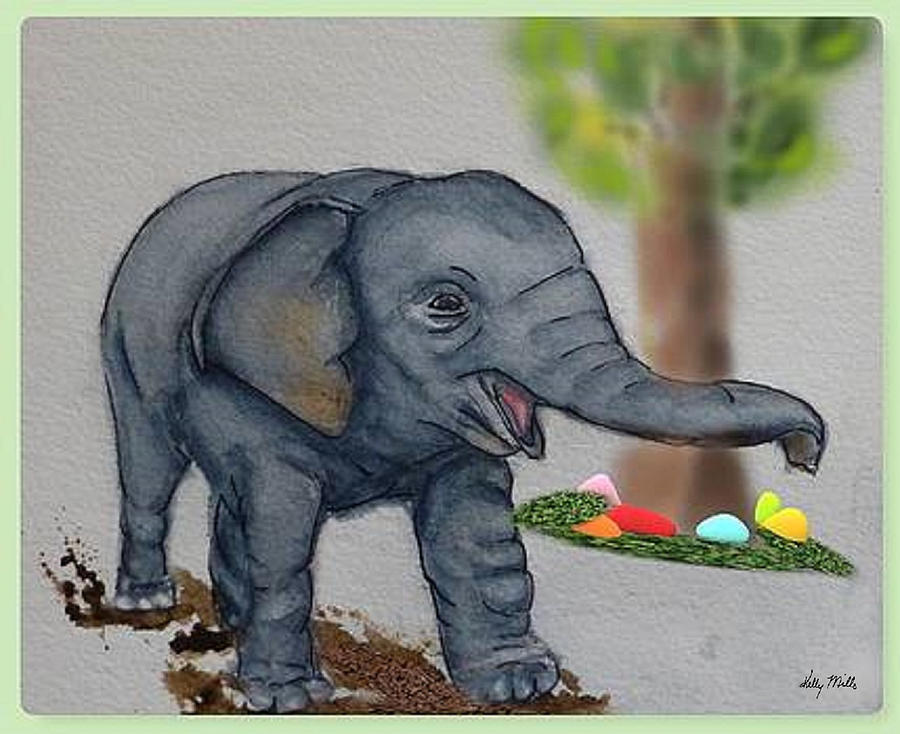 Happy Sandy the Elephant Painting by Kelly Mills