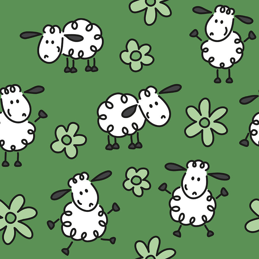 Happy Sheep Seamless Pattern In Different Colors Drawing by Ma_co