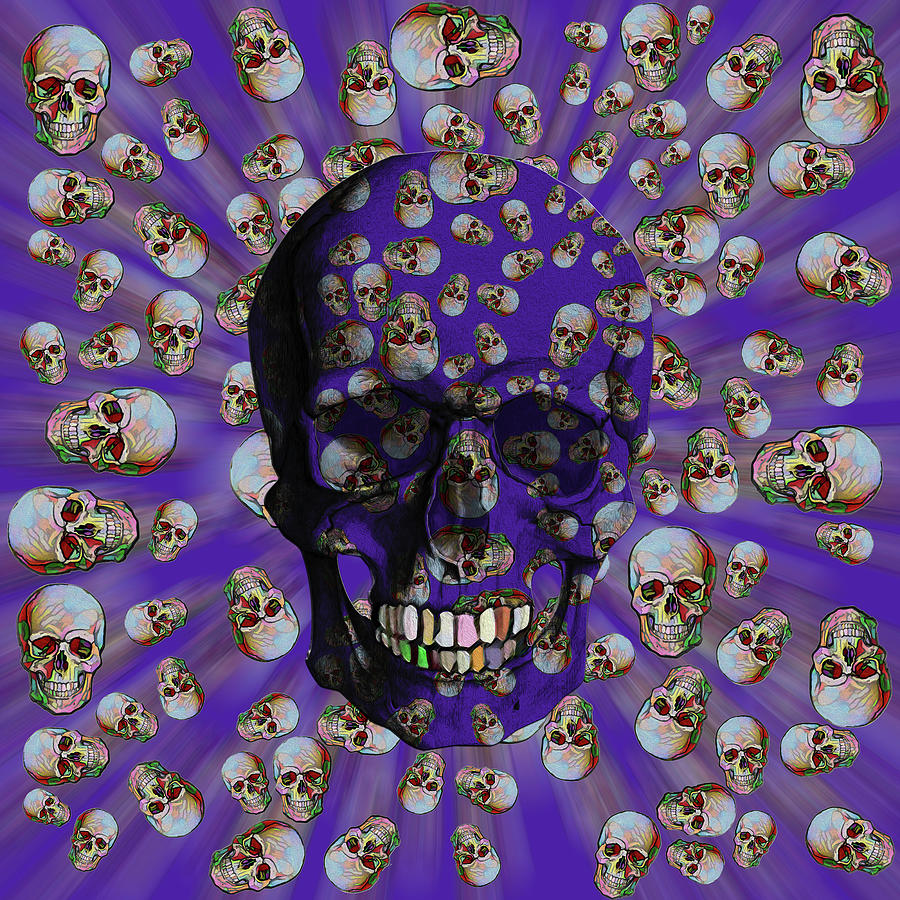 Happy Skull Random Pattern in Purple Digital Art by Diego Taborda
