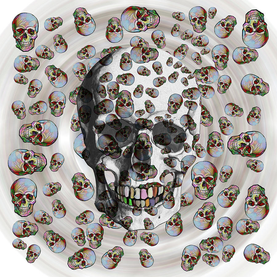 Happy Skull Random Pattern in White Digital Art by Diego Taborda