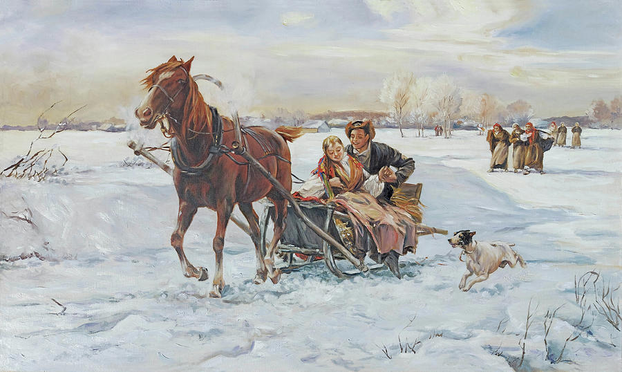Happy sleigh in Ukraine Painting by Irek Szelag