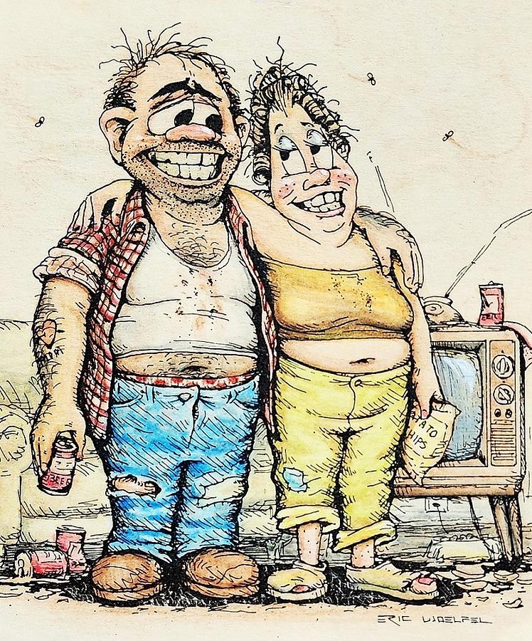 Happy Slob Couple Drawing by Eric Woelfel - Fine Art America