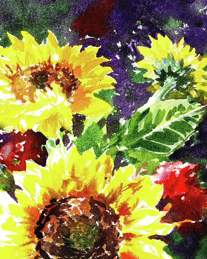 Happy Smashing Sunflowers Bouquet Under The Sun   Painting by Irina Sztukowski