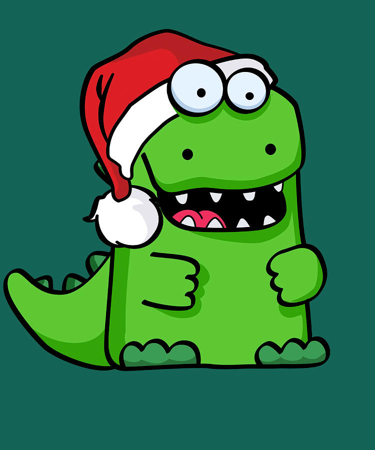 Happy Smiling Green Santa Saurus Poster humor Painting by Hunt Thomas ...