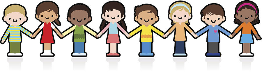 Happy Smiling Multicultural Kids Holding Hands Drawing by Alashi