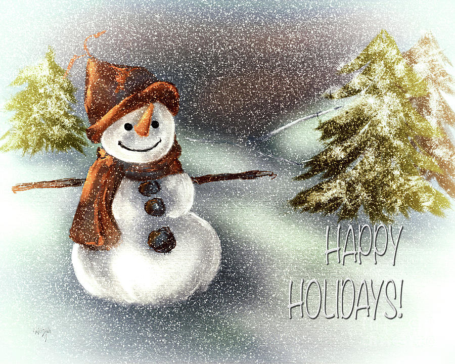 Happy Snowman Happy Holidays Digital Art by Lois Bryan