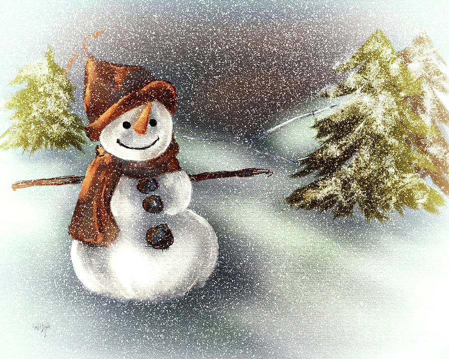Happy Snowman In The Snow Digital Art by Lois Bryan
