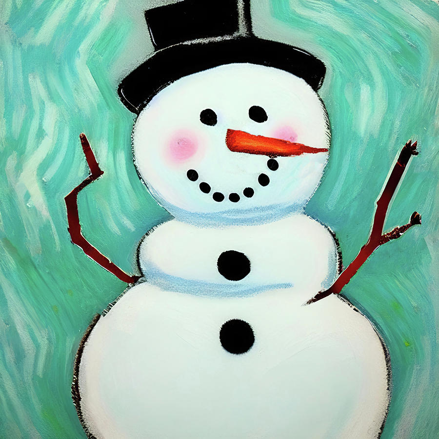 Happy snowman in the winter cold Digital Art by Tatiana Travelways