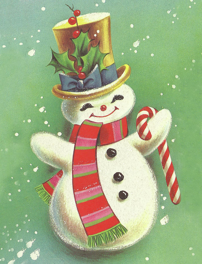 Winter Digital Art - Happy Snowman by Long Shot