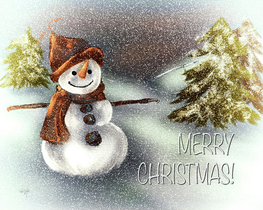 Happy Snowman Merry Christmas Digital Art by Lois Bryan