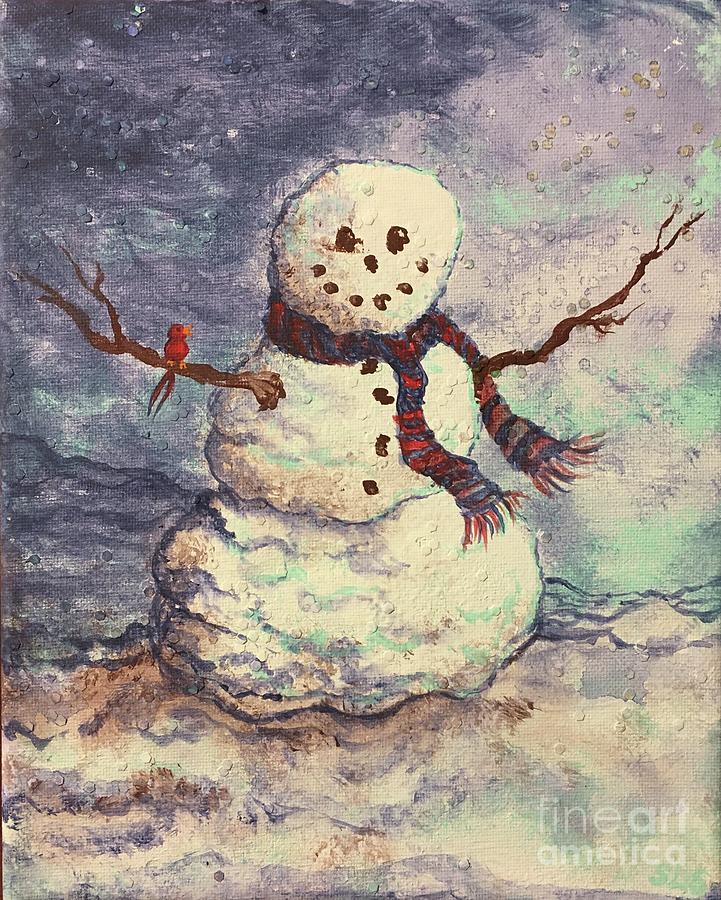 Happy snowman Painting by Sheri Lauren