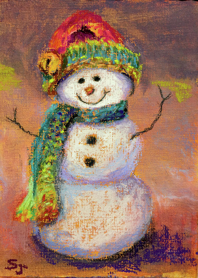 Happy Snowman Pastel by Susan Jenkins