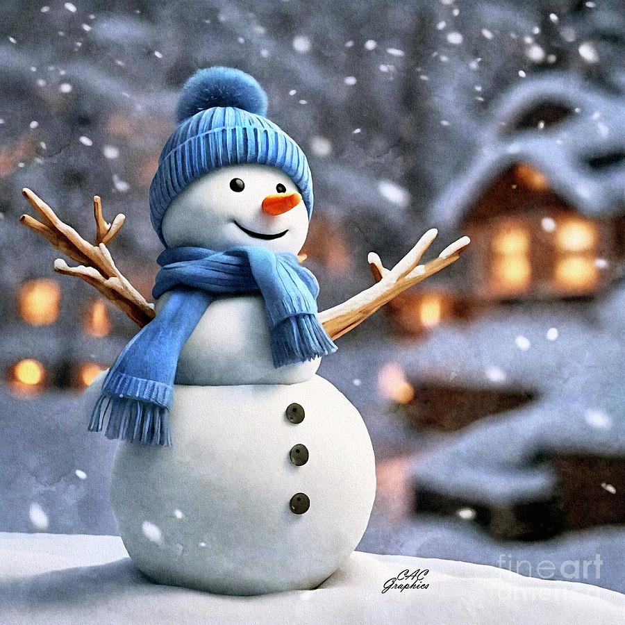 Happy Snowman With Blue Hat Digital Art by CAC Graphics - Fine Art America