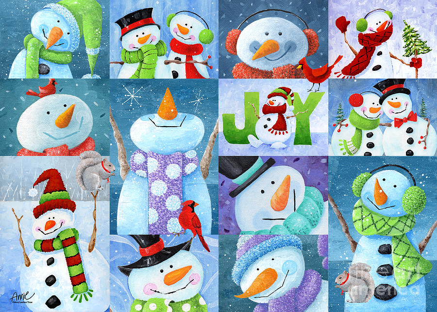 Happy Snowmen Painting by Annie Troe