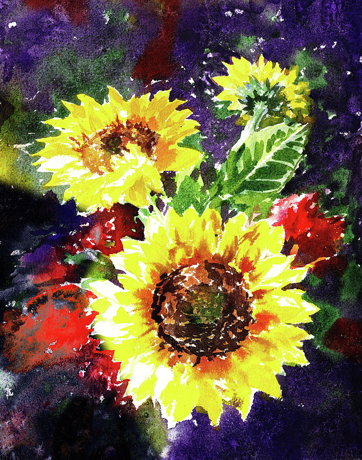 Happy Splash Of Watercolor Sunflowers Painting