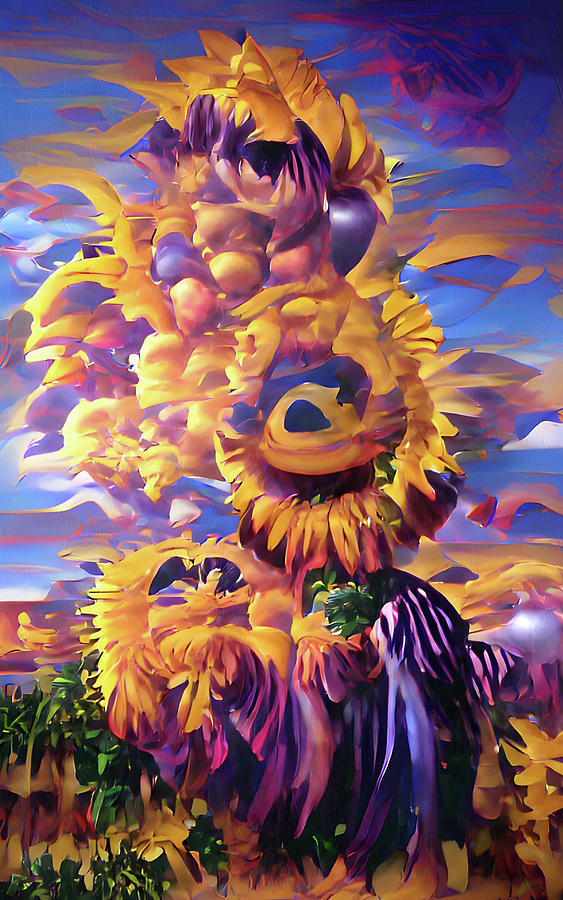 Happy Sunflower Abstract Mixed Media by Georgiana Romanovna