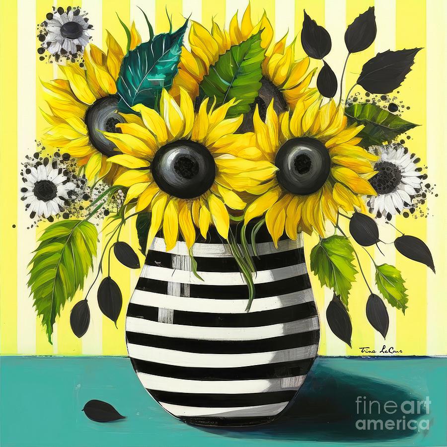 Happy Sunflowers Painting by Tina LeCour