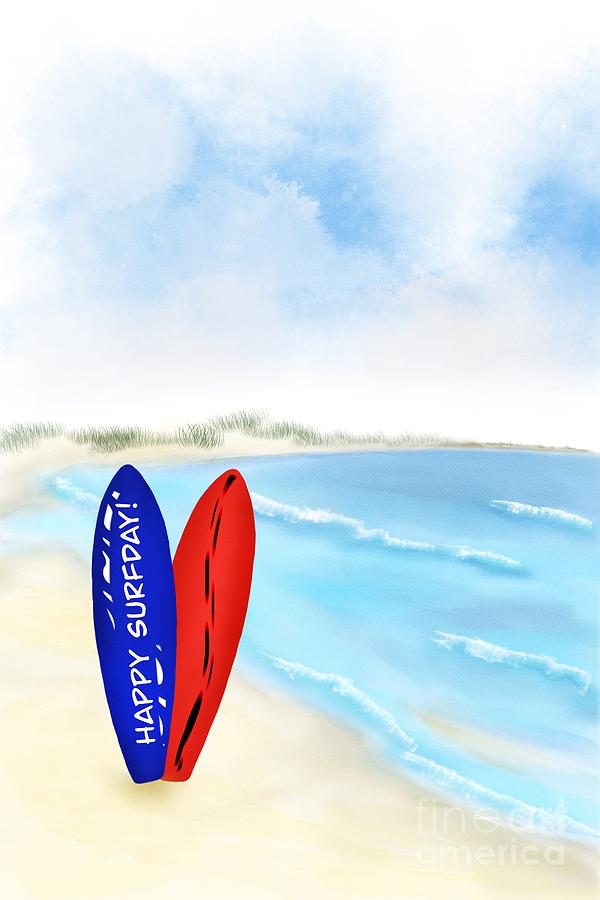 Happy Surfday Painting by Renate Janssen