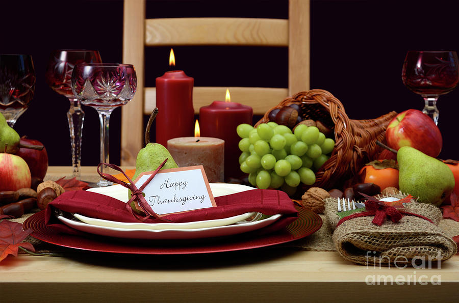 Thanksgiving Photograph - Happy Thanksgiving classic table setting. by Milleflore Images