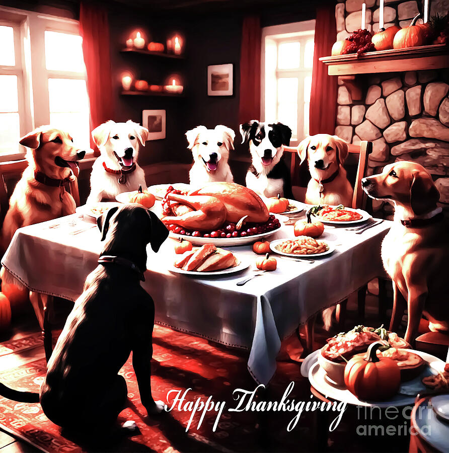 Happy Thanksgiving Dogs Digital Art by Eddie Eastwood