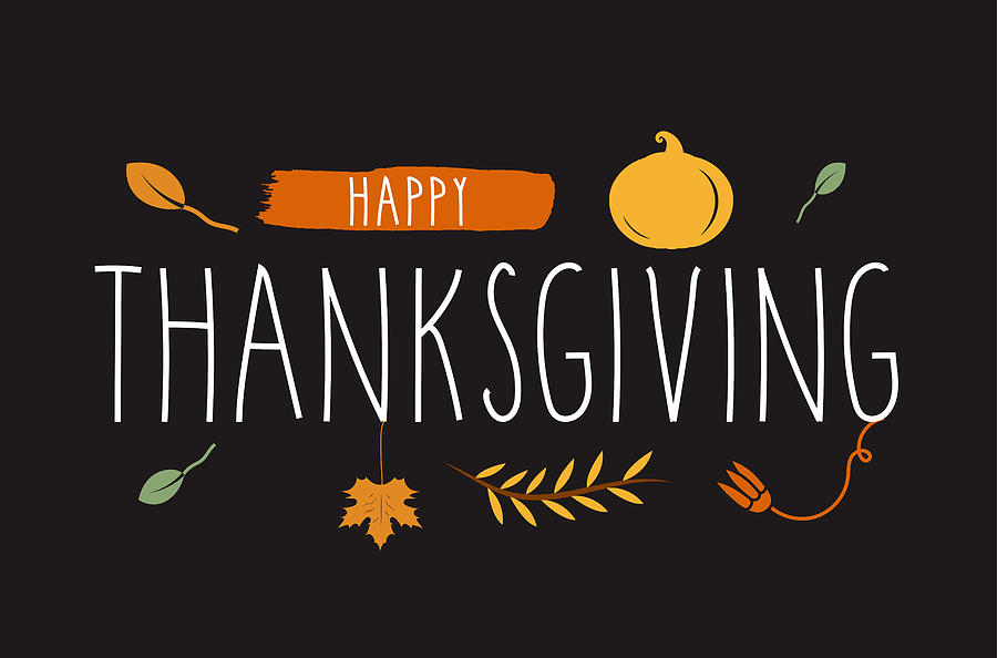 Happy Thanksgiving hand lettering black background with. Vector Drawing by BojanMirkovic