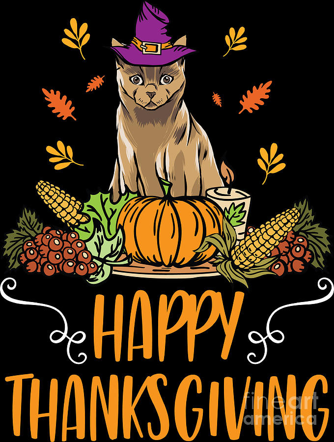 Happy Thanksgiving Harvest Cute Witch Cat Present Digital Art by