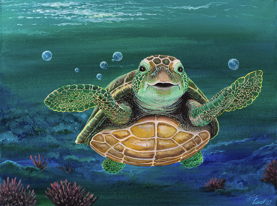 Happy - The Sea Turtle Painting by Lisa Nadler - Fine Art America