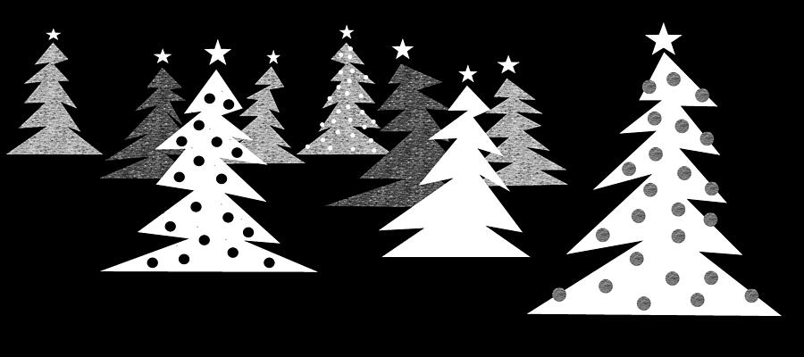 Happy Trees in Black and White Digital Art by Val Arie
