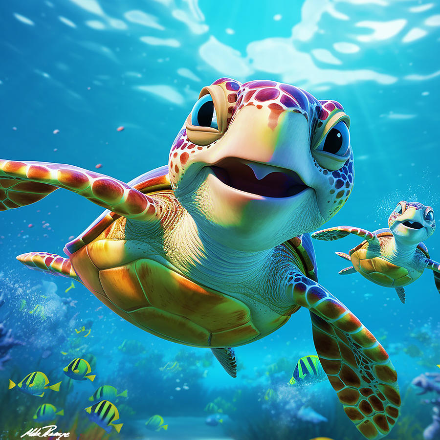 Happy Turtle Digital Art by Mike Peconge Happy Turtle Digital Art by Mike Peconge