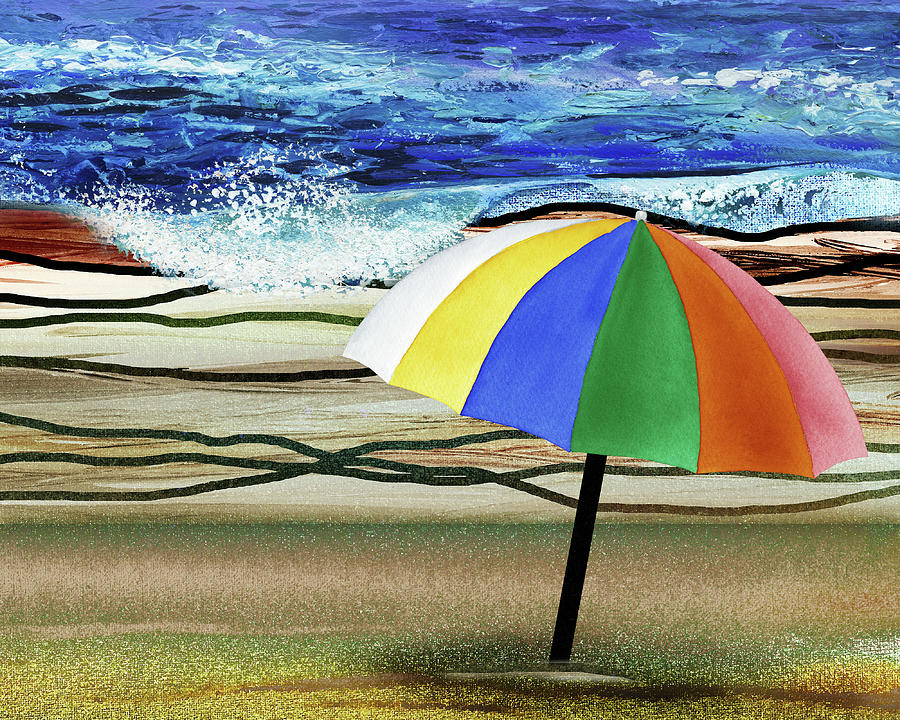Happy Umbrella On The Beach Summer Sunny Shore Coastal Art I Painting by Irina Sztukowski